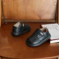 Scarpe classiche in pelle nera per bambini stile inglese con suola morbida - Nero