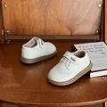 Scarpe classiche in pelle bianca stile inglese per bambini con suola morbida antiscivolo - Bianco avorio