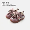 Toddler girls sneakers featuring cute 3D bunny and flower decorations in purple and pink - Size 22 / Inner Length 14.0cm / Pink