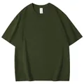 Camiseta clásica de manga corta verde oliva para hombre top de algodón transpirable - Verde Oscuro