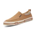 Herren Slipper aus braunem Canvas mit modischer Gummisohle und Seitendruck - 38 / Braun