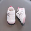Soft-sole baby walking shoes with cute cartoon rabbit and velcro strap in white and pink. - Rabbit Style / Size 16 (Inner Length 12.5cm) / Pink