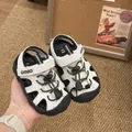 Detailed view of white and black kids breathable sports sandals for summer wading. - Size 24 (Inner 15.8cm) / White
