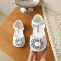 Close-up of white girls' Mary Jane shoes with sparkling rhinestone square buckle - 23 / Off White