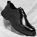 Classic men's black leather derby shoes with soft thick sole for business casual wear - Black Four Seasons