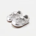 Silver baby girl shoes with lace and bow, anti-slip sole for 10 months to 3 years. - Size 16 (Inner Length 12.5cm) / Silver