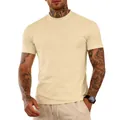Premium men's minimalist crew neck short sleeve T-shirt in versatile light yellow color - S / Tops / Apricot