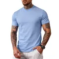 Men's athletic fit crew neck short sleeve T-shirt in light blue color for gym fitness - S / Tops / Light Blue