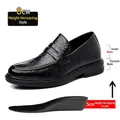 Ανδρικά μαύρα δερμάτινα loafers με εσωτερικό ύψος 8 cm και εύκολο σχεδιασμό slip-on - Αύξηση 8cm