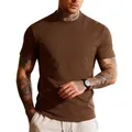 Men's athletic crew neck short sleeve T-shirt in solid brown breathable fabric - Coffee