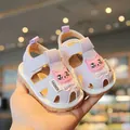 Toddler cartoon kitten sandals with soft sole and breathable hollow design in light purple - Size 16 (Inner Length 11.5cm) / Pink