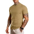 Men's athletic crew neck T-shirt in khaki, slim fit quick-dry style for gym fitness. - Khaki