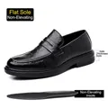 Mocassini Penny in pelle nera da uomo con suola piatta da 3 cm e soletta comfort standard - Nero Piatto