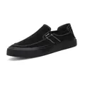 Minimalist retro black canvas slip-on loafers for men featuring elegant white contrast stitching. - Black (26147)