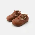 Classic brown leather toddler shoes for ages 7 months to 6 years with buckle strap detail. - Size 16 / Brown