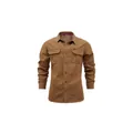 Chemise décontractée en jean marron pour homme avec poches et doublure à carreaux - S / Hauts / Chameau