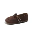 Classic brown suede T-strap Mary Jane flat shoes for young girls, elegant SKU style - Size 21-25 Mixed / Coffee