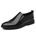 Classic black men's business leather loafers with slip-on design for formal wear - Season Black