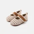 Beige hollowed-out toddler girl shoes with brown lace-trimmed strap - Size 22/Inner Length 14.5cm / Beige