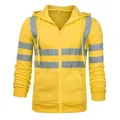 Close-up of yellow men's reflective zip-up hoodie for outdoor safety and hiking wear. - M / Tops / Neon Yellow