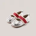 Silver girls' toddler shoes with red velcro straps and hollow design, 2-6 years old - Size 22/Inner Length 14.5cm / Silver
