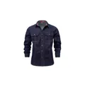 Camicia di jeans blu scuro da uomo a maniche lunghe con due tasche sul petto e fodera a quadri - Taglia S / Top / Blu scuro