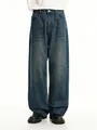Men's retro washed blue wide-leg jeans in a relaxed straight fit denim aesthetic - S / Retro Blue
