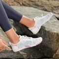 Breathable white water shoes with blue and pink geometric patterns for beach and snorkeling - 36 / White Blue