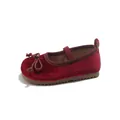 Elegante bordeauxrode fluwelen Mary Jane schoenen voor meisjes met strik en zachte zool - Rood
