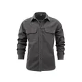 Camicia di jeans in cotone grigio scuro a maniche lunghe da uomo con tasche - Taglia S / Top / Grigio