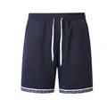 Pantaloncini casual da uomo blu navy in maglia a nido d'ape con coulisse bianca - Blu navy