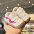 Soft-sole white baby walking sneakers with red accents and breathable mesh velcro straps - Size 16 (Inner Length 11.5cm) / Red