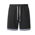 Pantaloncini casual neri in maglia a nido d'ape con coulisse bianca e bordo geometrico. - Nero