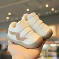 Breathable cream toddler sneakers with soft non-slip sole and double strap closure - Size 16 (Inner Length 11.5cm) / Khaki