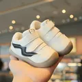 White breathable toddler walking shoes with soft anti-slip soles and velcro straps - Size 16 (Inner Length 11.5cm) / Black