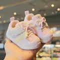 Pink breathable mesh toddler walking sneakers with soft non-slip soles and cute bear accents. - Size 17 (Inner Length 12.5cm) / Pink