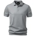 Hellgraues Kurzarm-Poloshirt für Herren aus Tencel für sommerliche Freizeit. - Mittelgrau