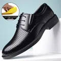Chaussures de ville en cuir noir respirant pour hommes avec semelle de 1,2 cm incluse - 38 / Style Ajouré Rehaussant / Semelle Intérieure de 1,2 cm