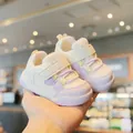 Breathable mesh baby walking shoes with soft anti-slip soles in cream and lavender - Size 17 (Inner Length 12cm) / Purple