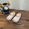 Detailed view of pink princess mesh sandals for girls with bow and pearl accents. - 22 (Inner Length 14.5cm) / Pink
