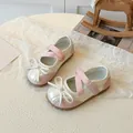 Rosa und silberne Mädchen Mary Jane Prinzessinnenschuhe mit Schleife und elastischen Bändern - Rosa