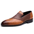 Klassische formelle Herren Business-Schuhe aus braunem Leder mit Kroko-Prägung - 38 / Gelb