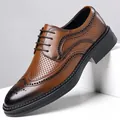 Classic brown wingtip Brogue shoes for men in a sophisticated British business style - 38 / Perforated Style (82135) / Brown