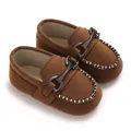 Classic brown baby walking shoes with matte finish and stylish metal buckle detail - Dark Brown