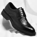 Schwarze Herren-Brogue-Business-Schuhe mit Krokoprägung und Plateausohle - 38 / Ganzjahresschwarz