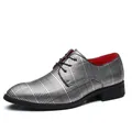Modische Herren Business-Freizeitschuhe mit Karomuster, rotem Futter und Schnürung - Schwarz