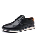 Zapato Brogue clásico de cuero negro para hombre con detalle de punta de ala y suela blanda - 40 / Negro