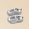 Silver breathable mesh sneakers for children featuring a secure velcro strap and durable sole - 26 (Insole 16cm) / Silver
