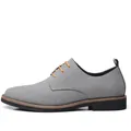 Grey frosted suede men's casual lace-up shoes with stylish round toe and yellow laces - Gray