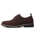 Men's casual brown suede lace-up Derby shoes with matte finish and round toe profile - Brown